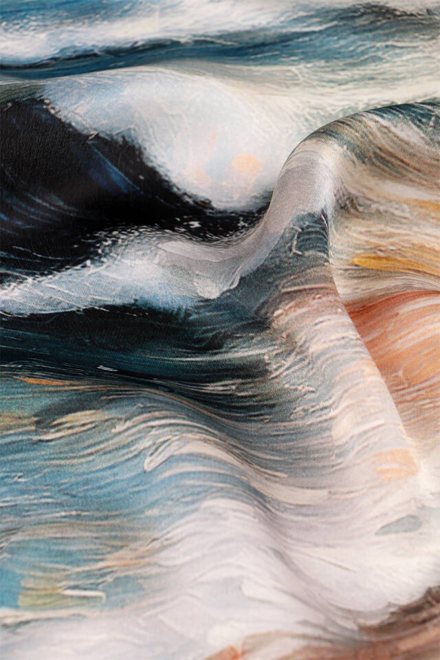 Mavi Martı Desen İpek Mendil - 3