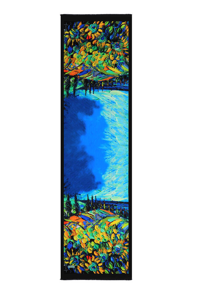 Mavi Gün Çiçekleri Desen İpek Fular - 5