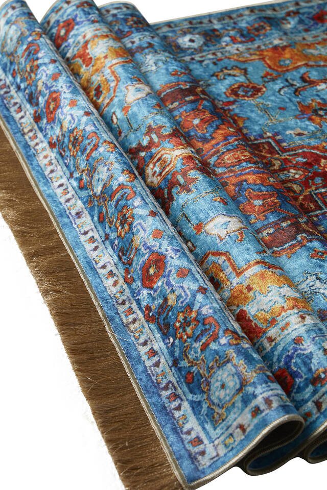 Mavi Kadife Halı Seccade - 3