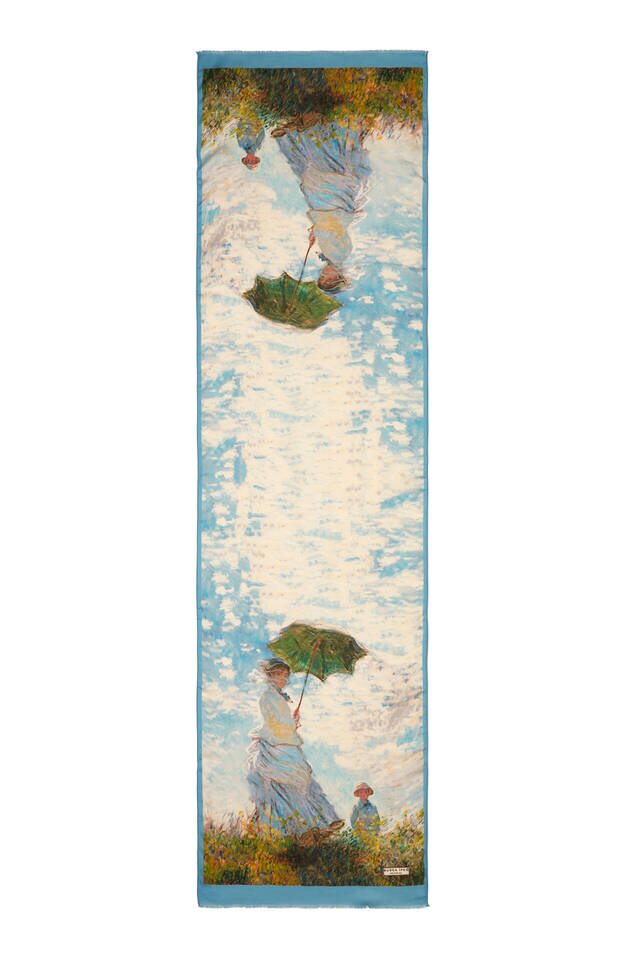 Mavi Şemsiyeli Kız İpek Tablo Fular - 5