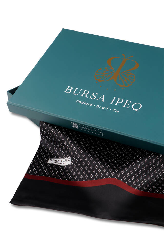 Black Patterned Men's Silk Scarf - 3