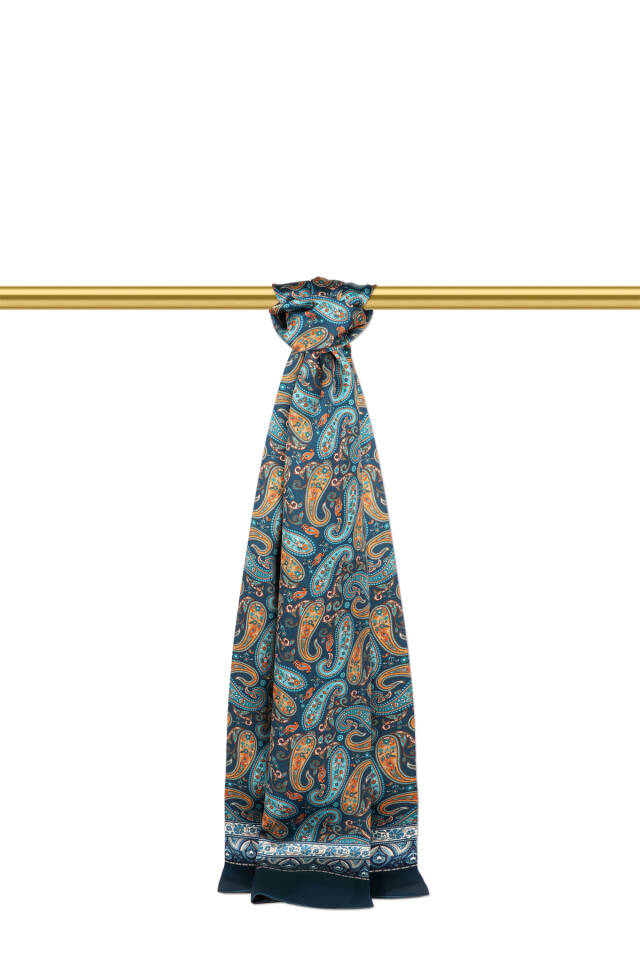 Petrol Green Patterned Men's Silk Scarf 