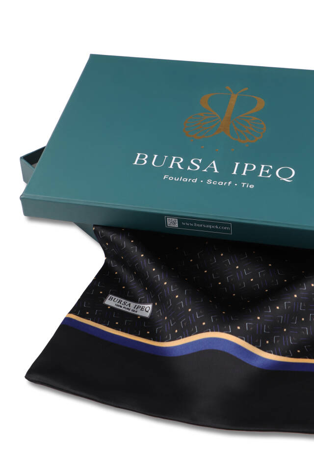 Black Patterned Men's Silk Scarf - 3