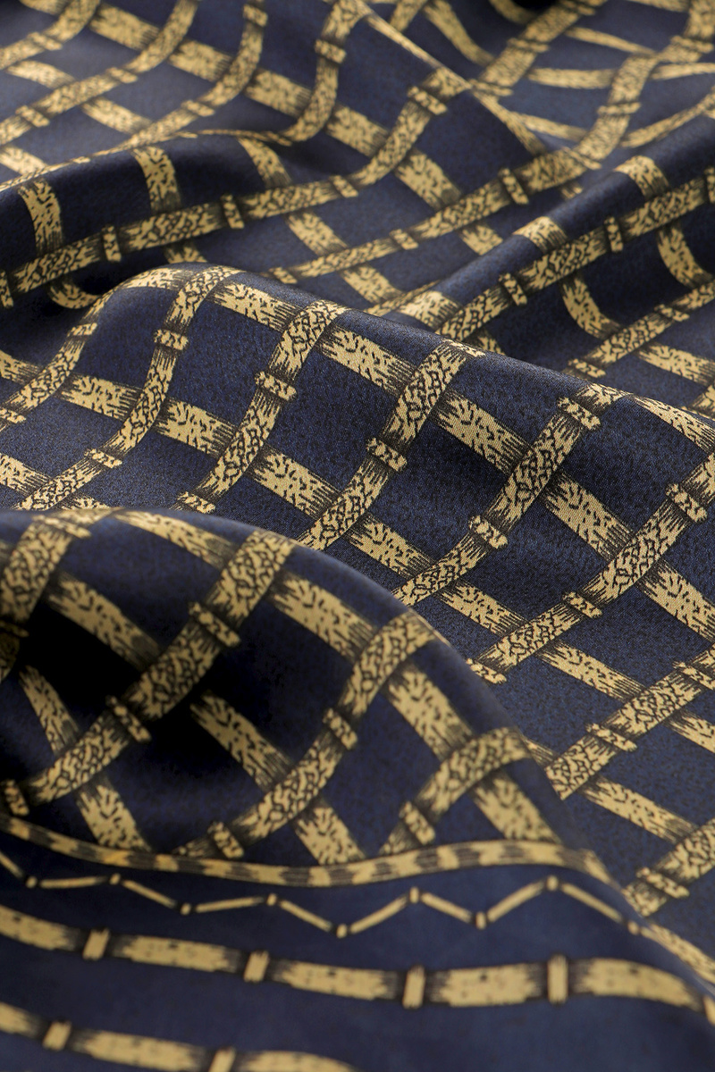 Navy Blue Patterned Men's Silk Scarf - 3