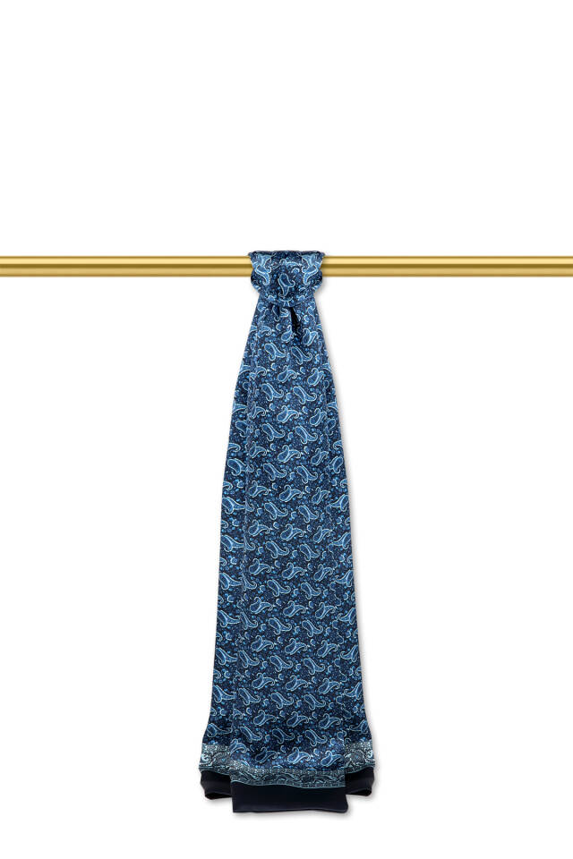 Navy Blue Patterned Men's Silk Scarf 
