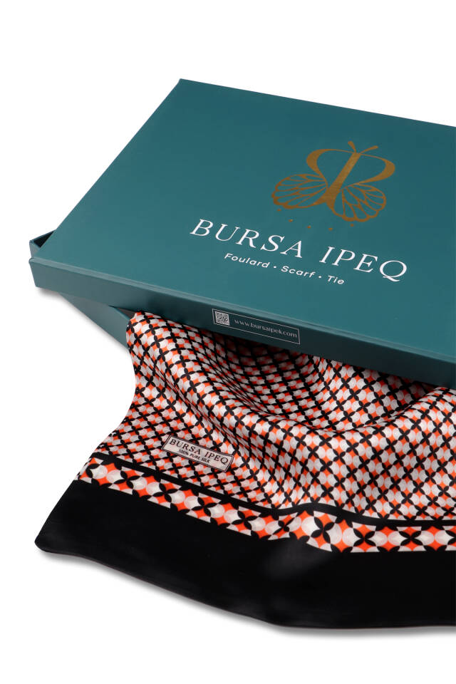 Orange Patterned Men's Silk Scarf - 3