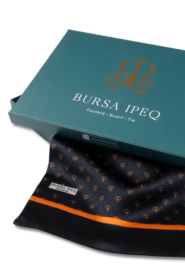 Orange Patterned Men's Silk Scarf - 3