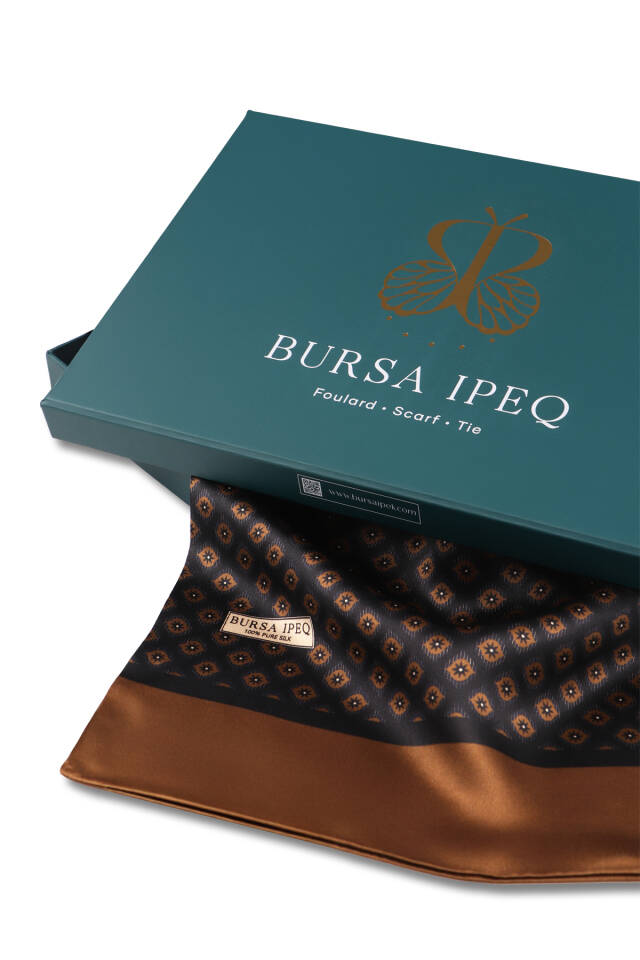 Brown Patterned Men's Silk Scarf - 3