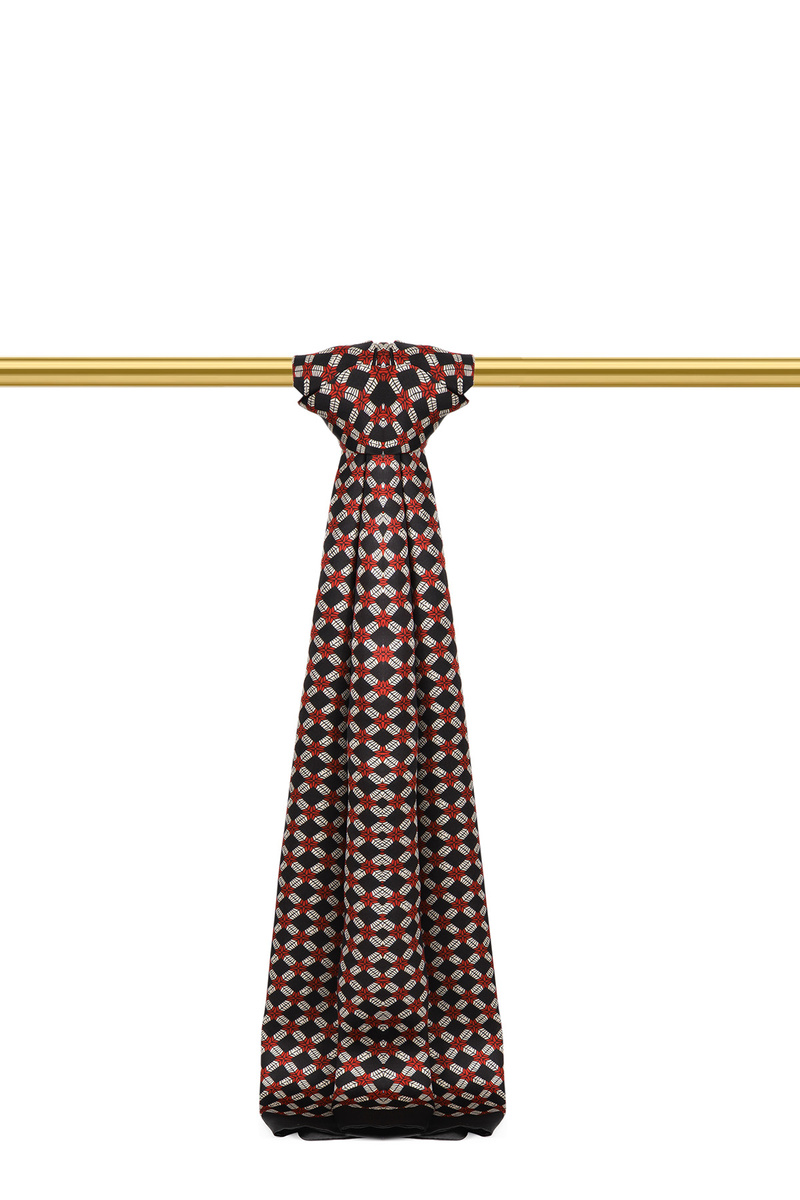 Red Patterned Men's Silk Scarf - Bursa İpek