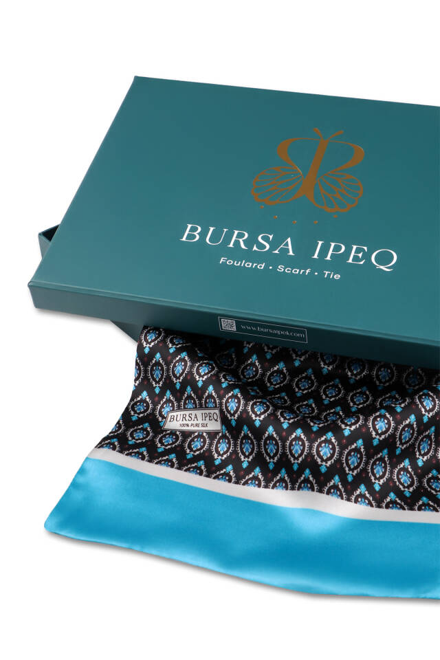 Turquoise Patterned Men's Silk Scarf - 3