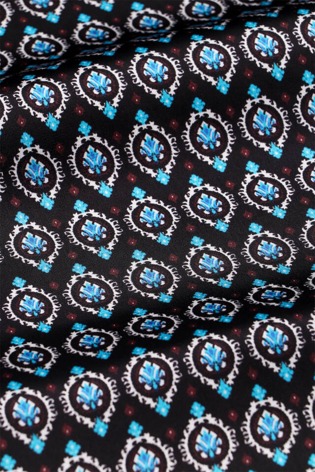 Turquoise Patterned Men's Silk Scarf - 4