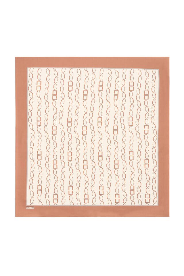 Milk Brown Chain Pattern Twill Silk Square Scarf - 2