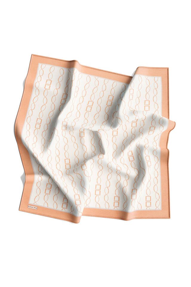 Milk Brown Chain Pattern Twill Silk Square Scarf - 4