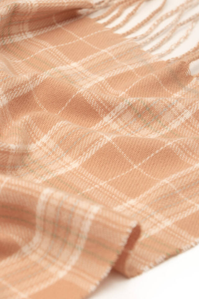 Milk Brown White Plaid Pattern Winter Shawl - 4