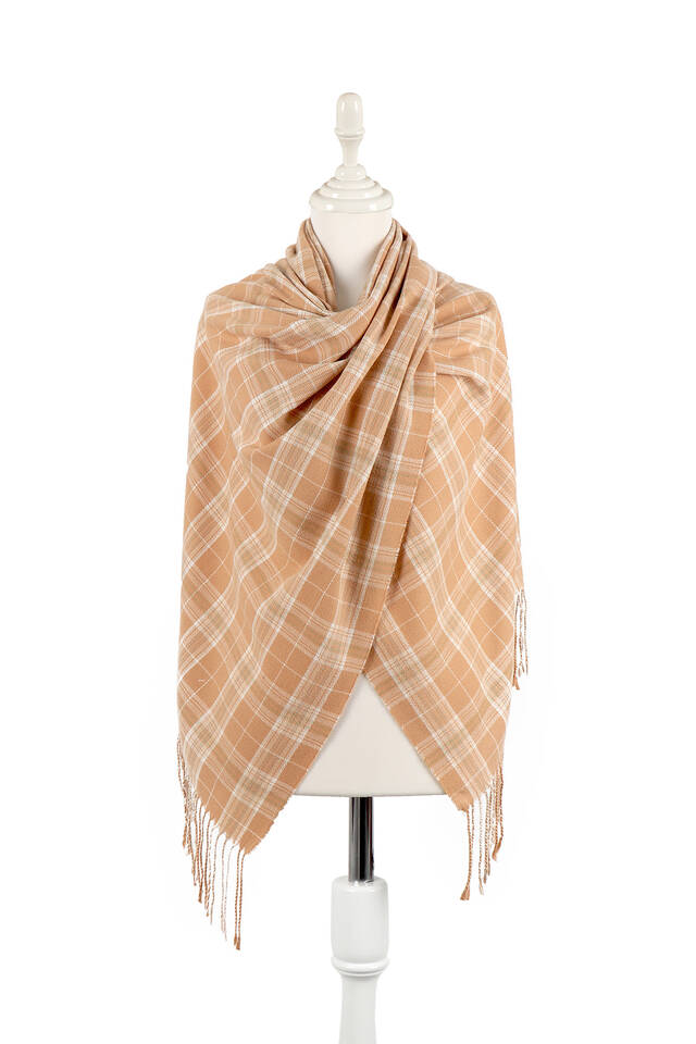 Milk Brown White Plaid Pattern Winter Shawl 