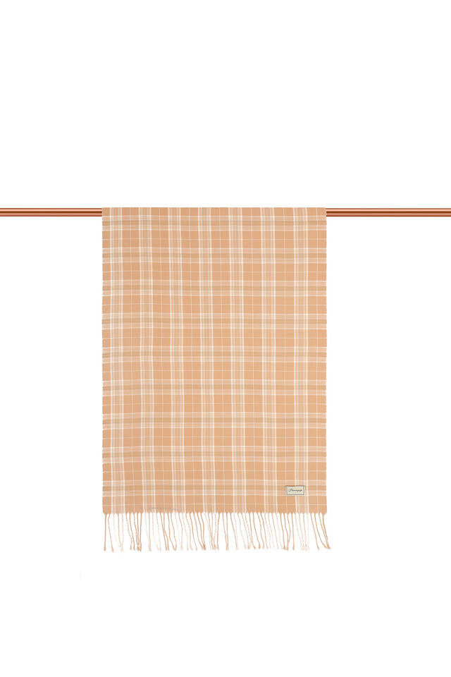 Milk Brown White Plaid Pattern Winter Shawl - 3