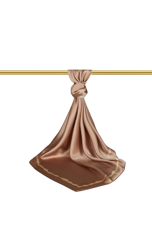 Milk Coffee Border Water Wave Silk Square Scarf - 2