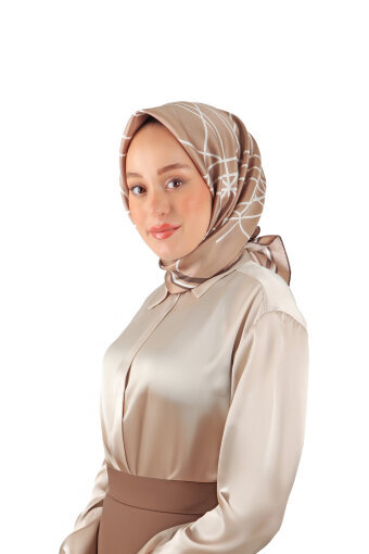 Milk Coffee Echo Pattern Twill Silk Square Scarf 