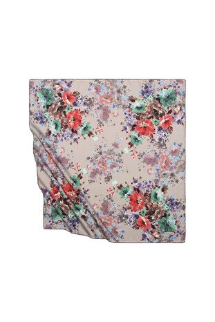 Milky Brown Sardinia Pattern Silky Square Scarf 