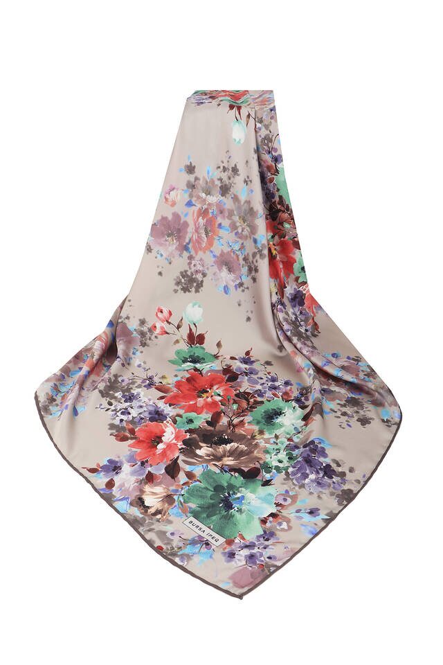 Milky Brown Sardinia Pattern Silky Square Scarf - 3