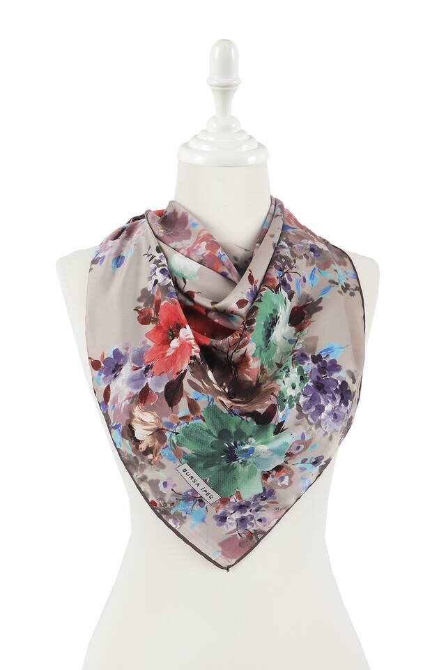 Milky Brown Sardinia Pattern Silky Square Scarf - 2