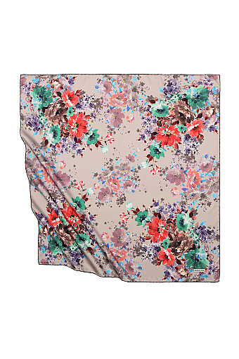 Milky Brown Sardinia Pattern Silky Square Scarf 