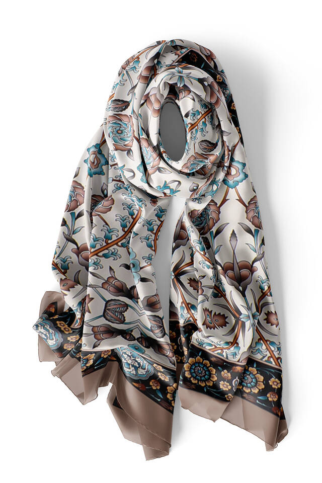 Mink Black Selcuk Pattern Silk Foulard - 3