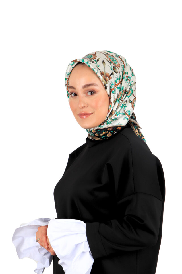 Mink Black Selcuk Pattern Silk Square Scarf 