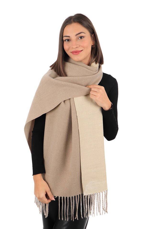 Mink Cream Double Sided Winter Shawl - 2