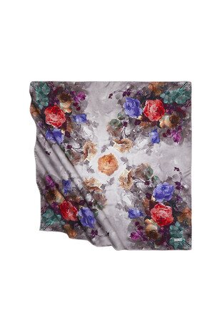 Mink Floral Pattern Silky Square Scarf 
