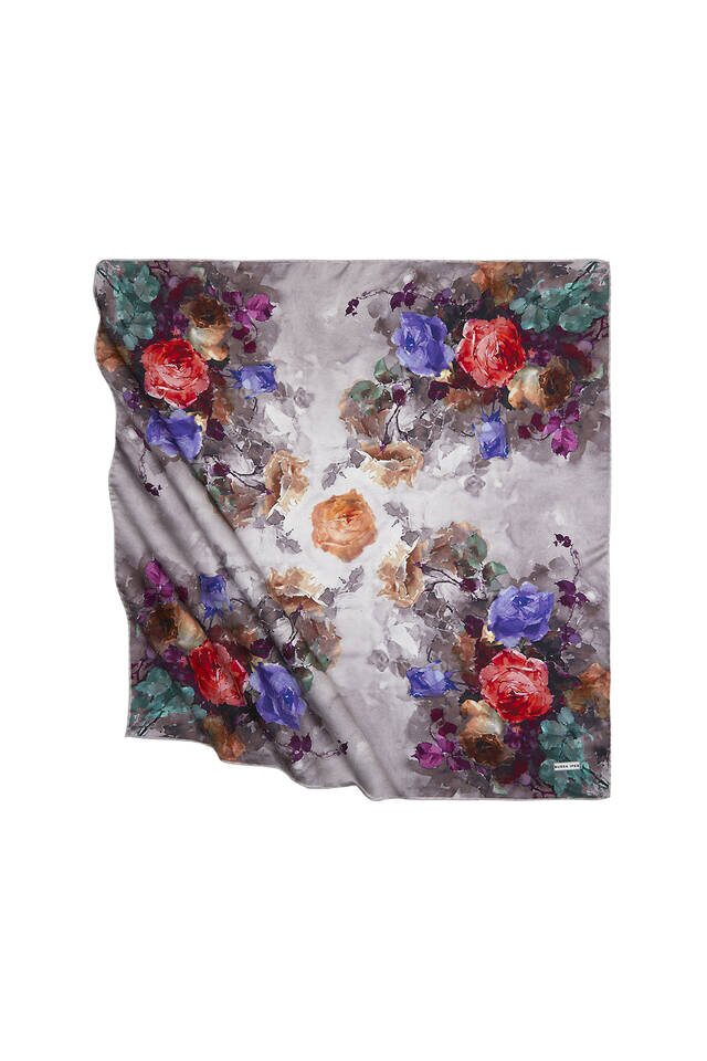Mink Floral Pattern Silky Square Scarf 
