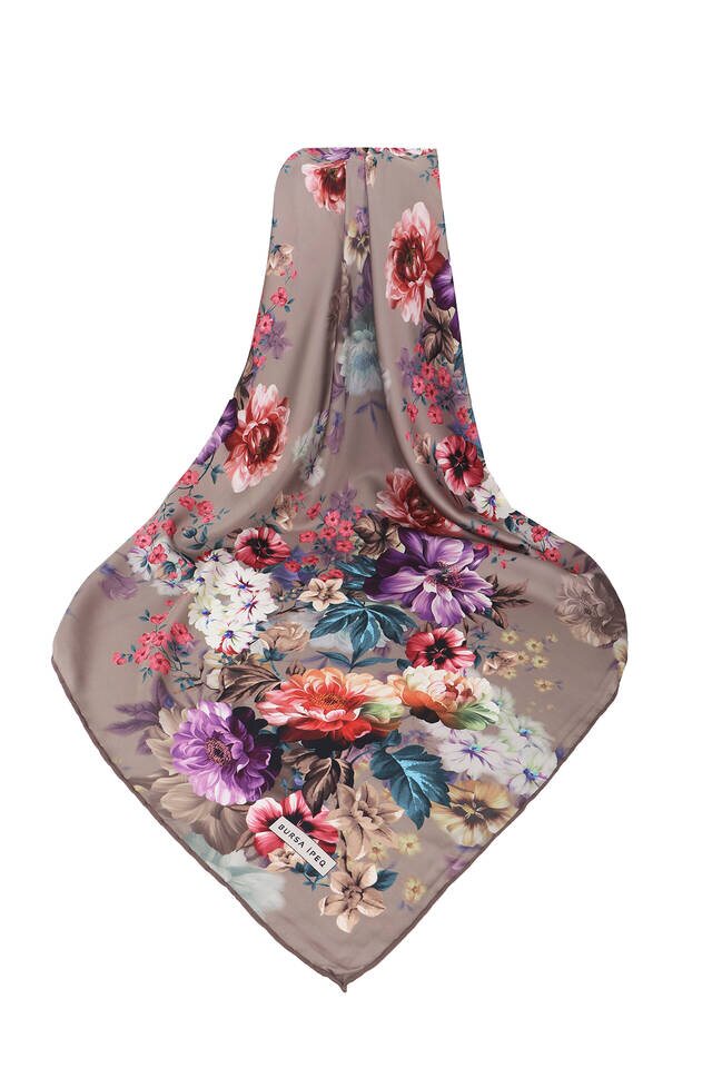 Mink Fulya Pattern Silky Square Scarf - 3