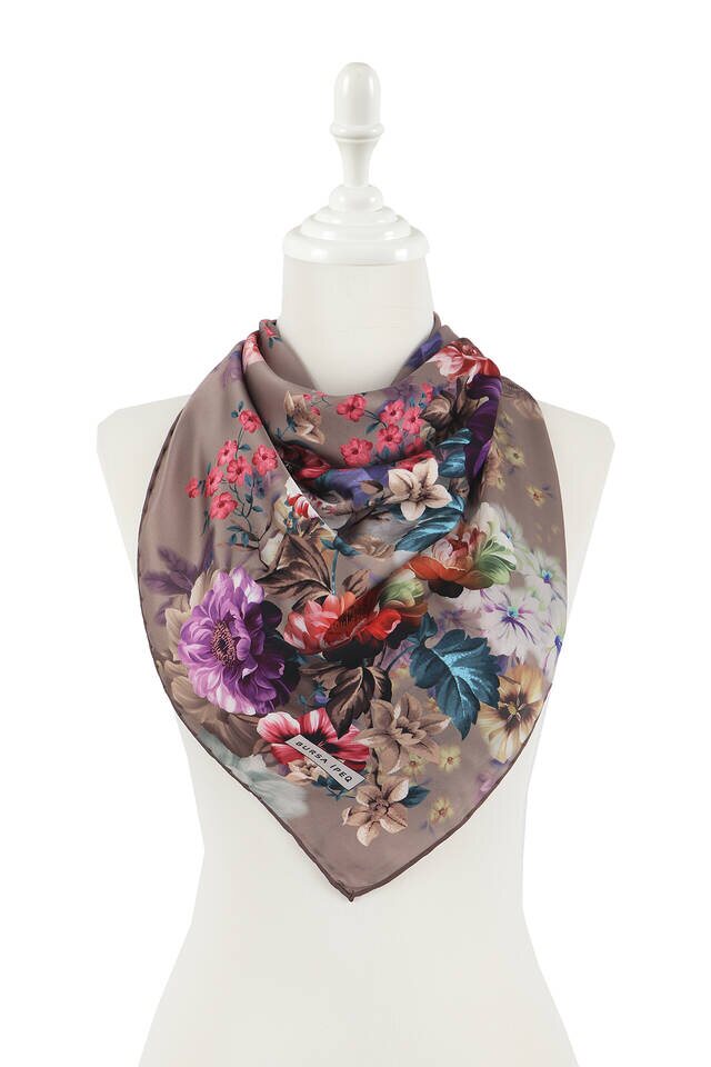 Mink Fulya Pattern Silky Square Scarf - 2