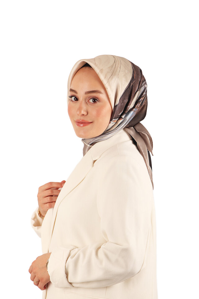 Mink Granite Pattern Sura Silk Scarf - Bursa İpek