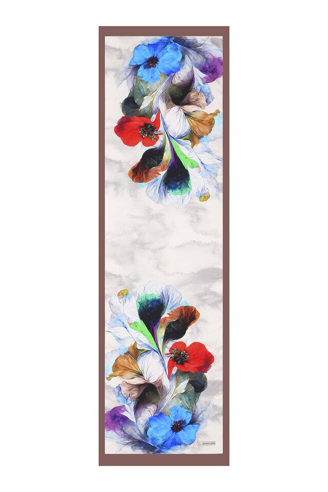 Mink Poppy Pattern Silky Foulard - 4