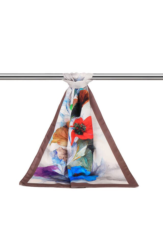 Mink Poppy Pattern Silky Foulard - 3