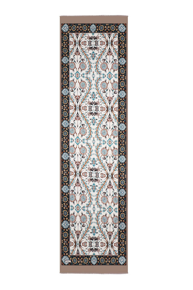 Mink Selçuk Pattern Narrow Silk Foulard - 4