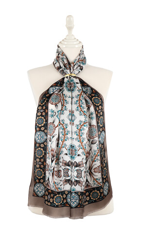 Mink Selçuk Pattern Narrow Silk Foulard 