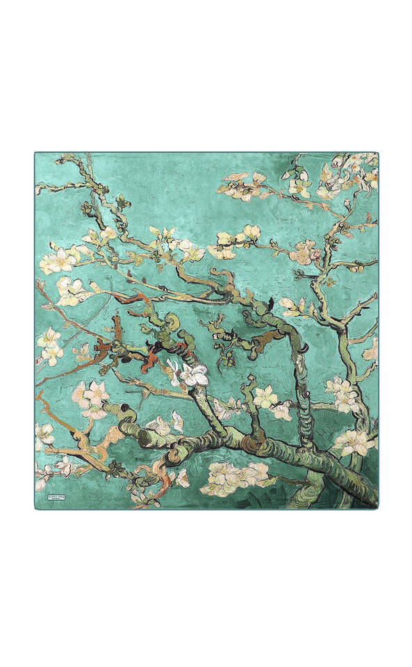 Mint Almond Blossom Sura Silk Square Scarf - 2