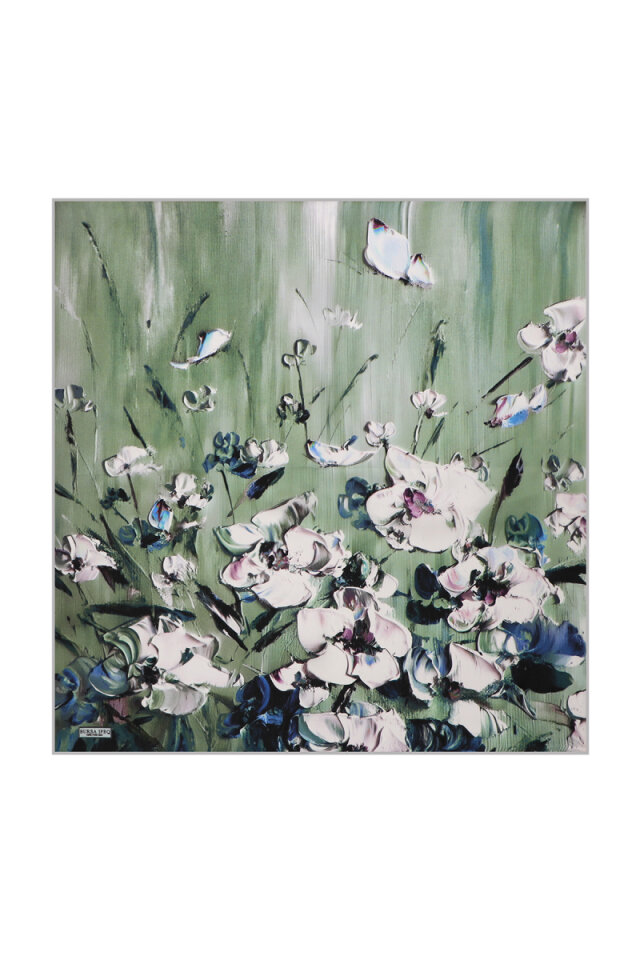 Mint Anemone Pattern Silk Pocket Square - Bursa İpek