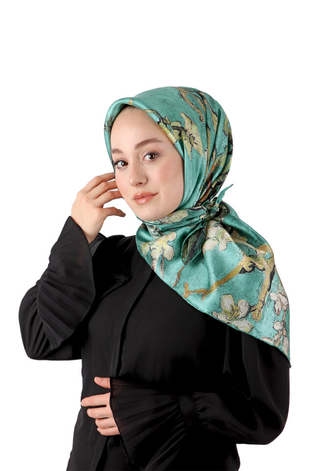 Mint Badem Çiçeği Sura İpek Eşarp 