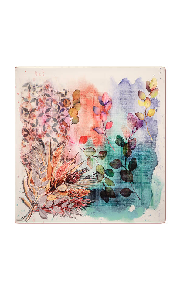 Mint Botanical Pattern Sura Silk Square Scarf - 1