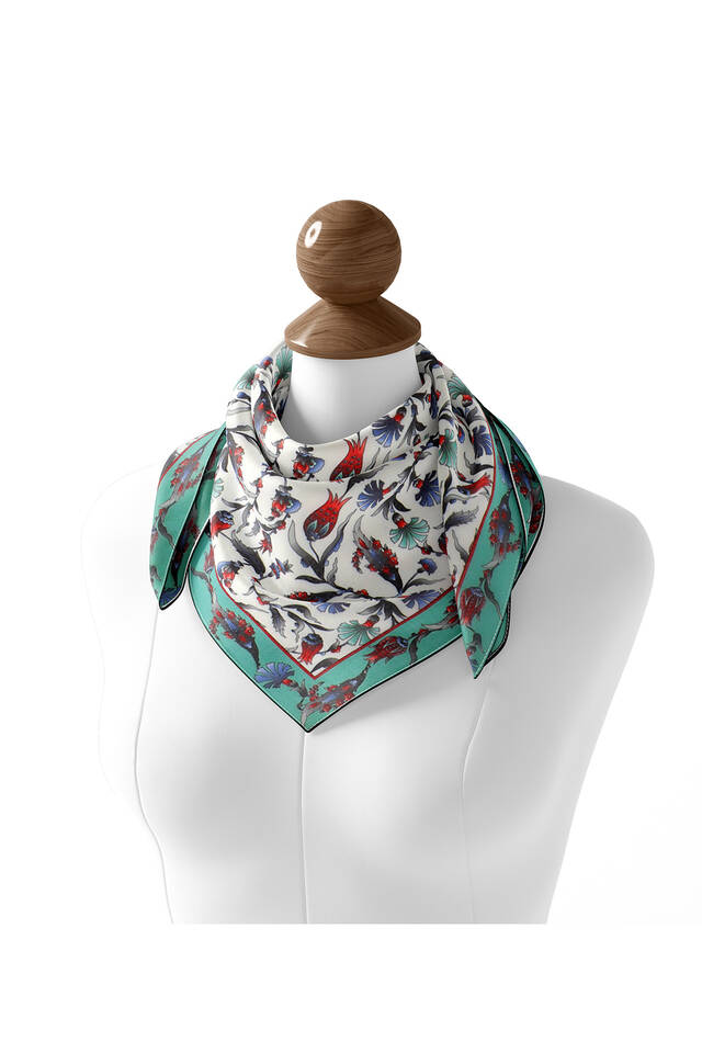 Mint Carnation Tulip Pattern Soft Square Scarf - 2