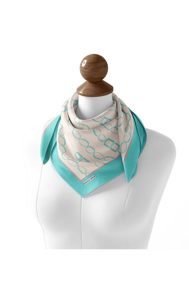 Mint Chain Pattern Twill Silk Square Scarf - 3