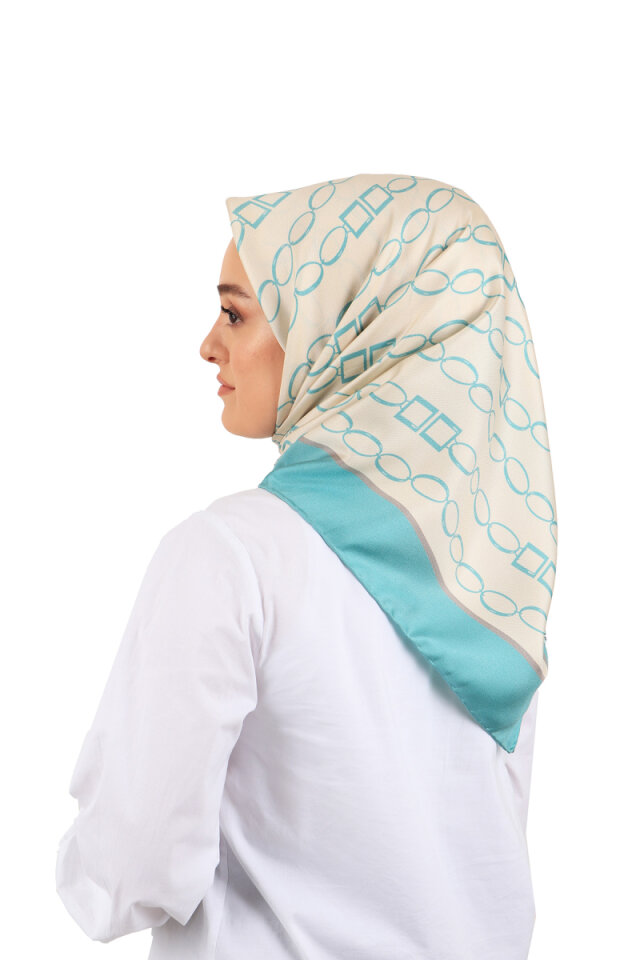 Mint Chain Pattern Twill Silk Square Scarf 