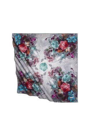 Mint Floral Pattern Silky Square Scarf 