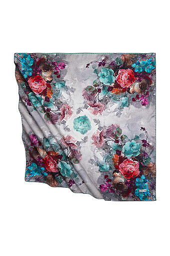 Mint Floral Pattern Silky Square Scarf 