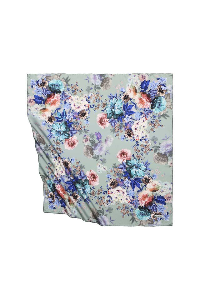 Mint Fulya Pattern Silky Square Scarf - Bursa İpek