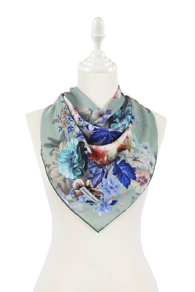 Mint Fulya Pattern Silky Square Scarf - 2