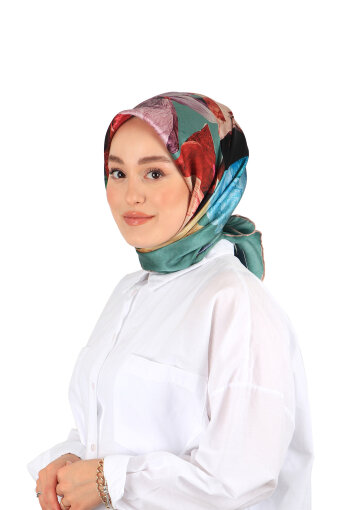 Mint Harmony Pattern Sura Silk Square Scarf 